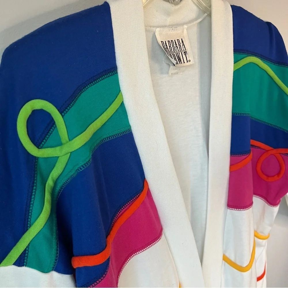 Vintage Barabara Gerwit 80s 90s Scandi Girl Colorful Wave Pattern Cardigan
